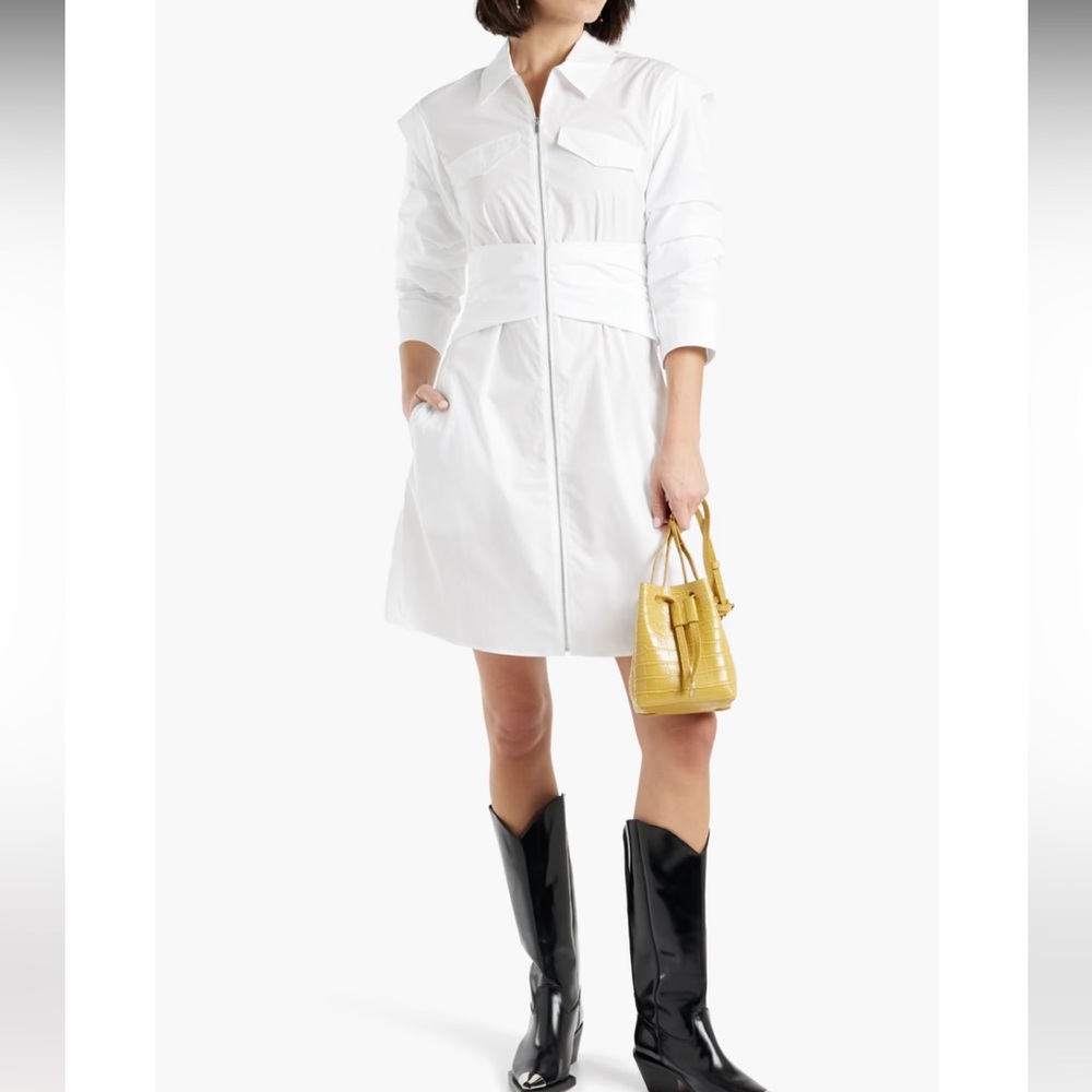NWT DEREK LAM 10 CROSBYSkylar ruched cotton-poplin mini shirt dress